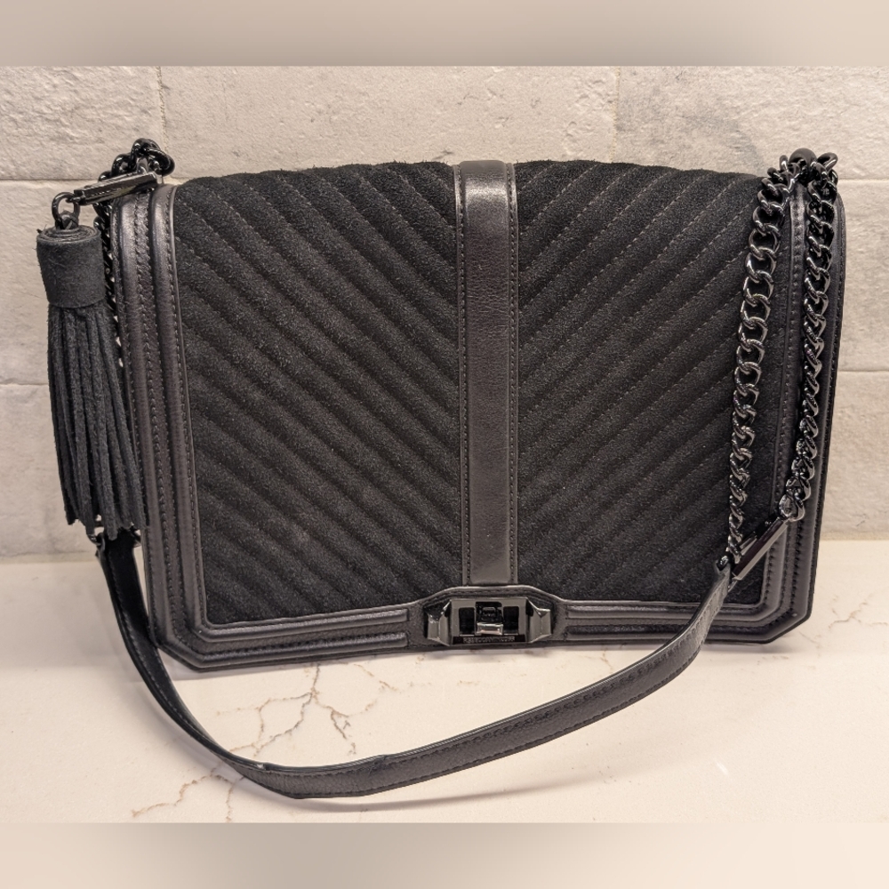 Rebecca Minkoff Black Quilted Chevron Leather Crossbody Bag